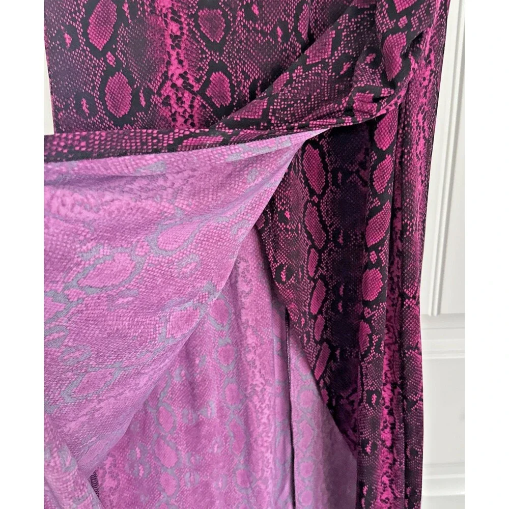 Michael Kors Women's Snakeskin-Print Sleeveless Midi Dress Fuchsia L (NO BELT)